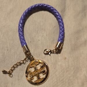 Tory Burch Lavender Braided Bracelet with Gold Medallion